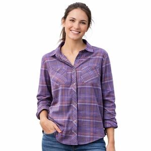 Cabela’s Purple Plaid Button Down Shirt Small Outdoor Hiking
